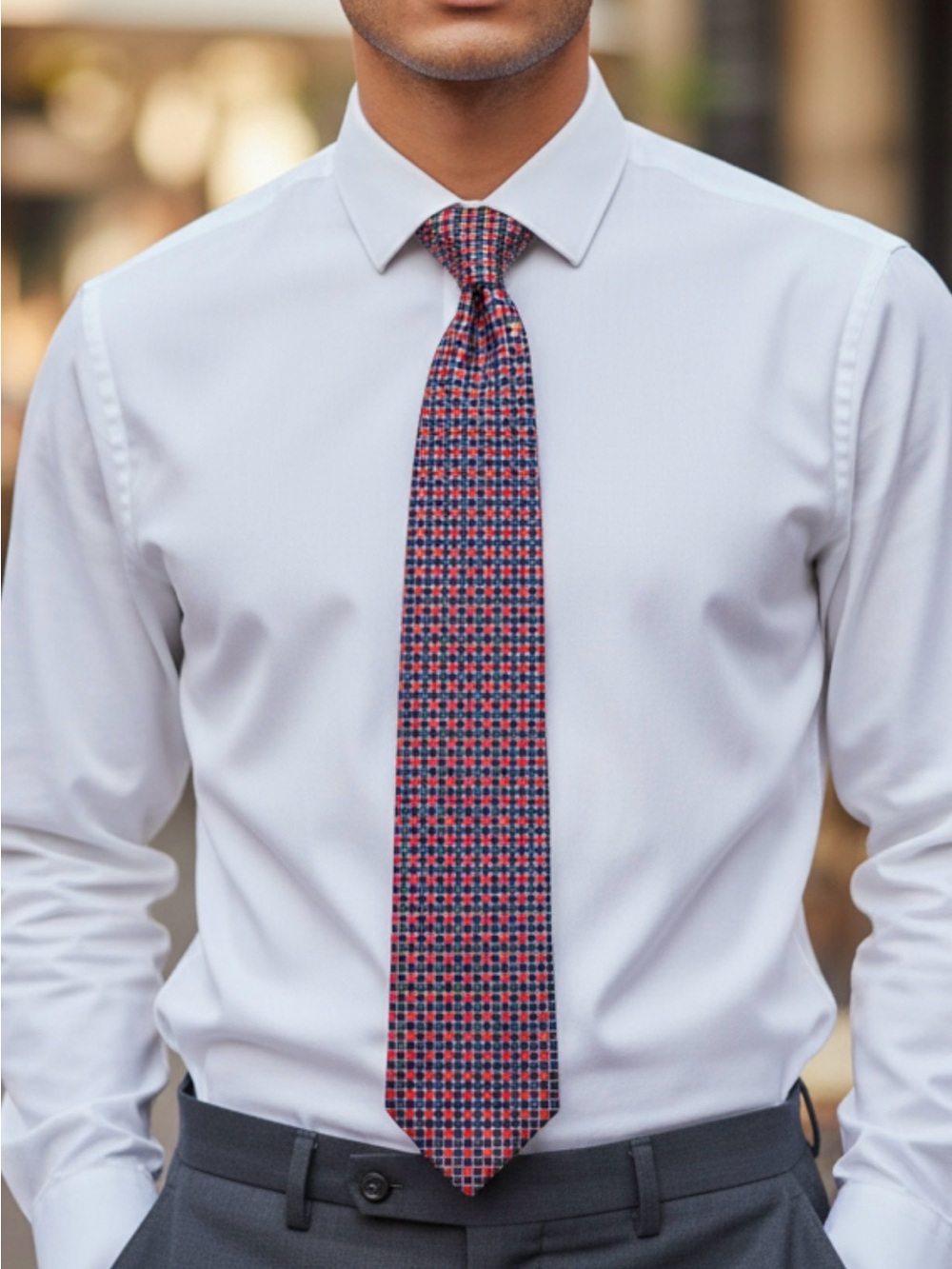 Chaps Red and Blue Patterned Silk Tie